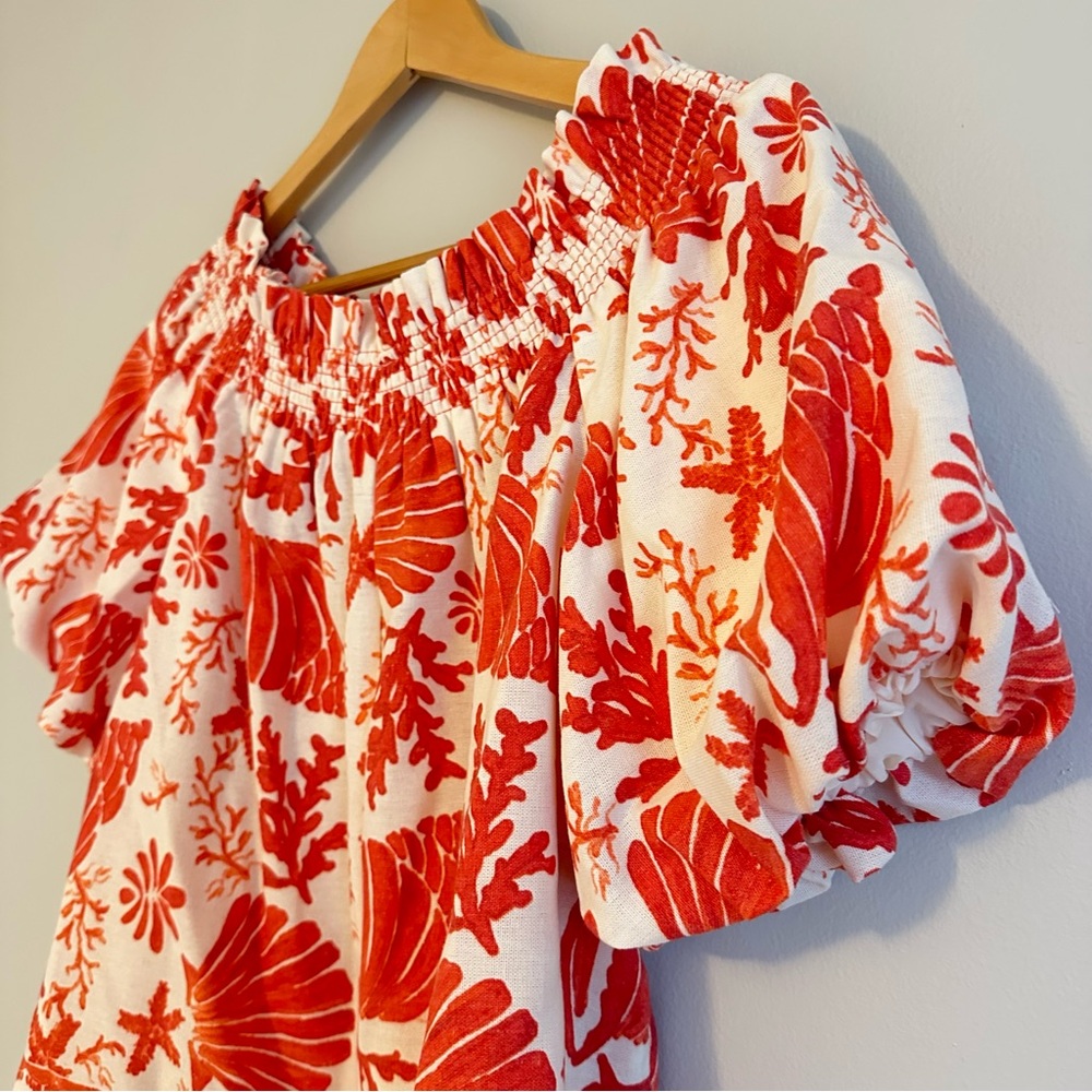 NWT, CeCe, Orange and White Blouse, Puffed Sleeves, Women's Size Medium - Picture 10 of 11